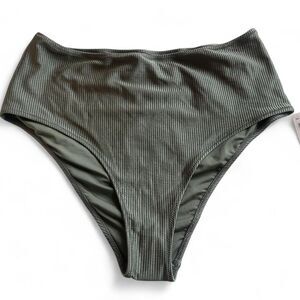 NWT!!High-Waisted Ribbed Swim Bottom - Olive